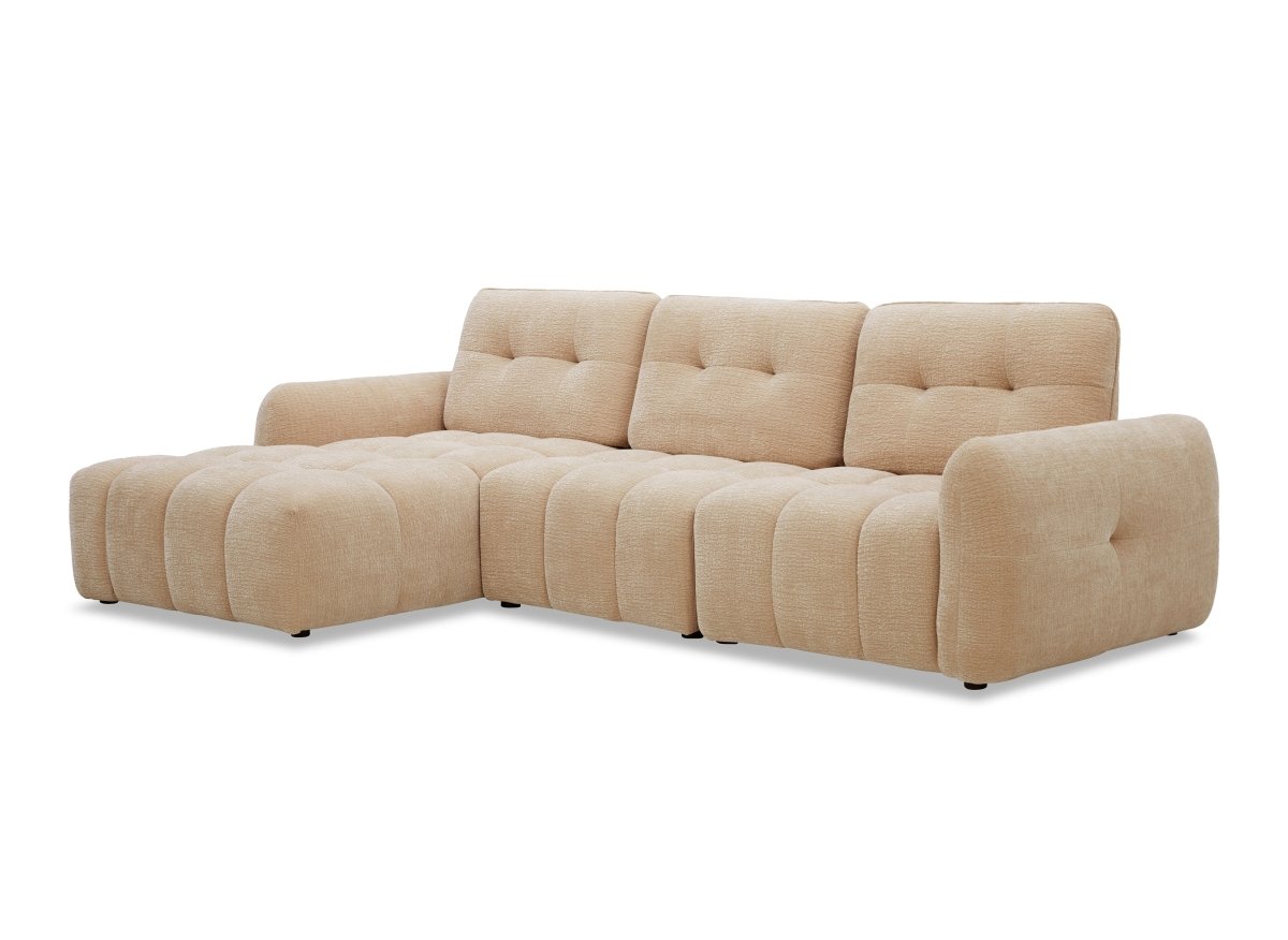 Canapé d'angle en velours tissé beige avec dossier réglable ADONIS - Angle gauche - DécoInParis