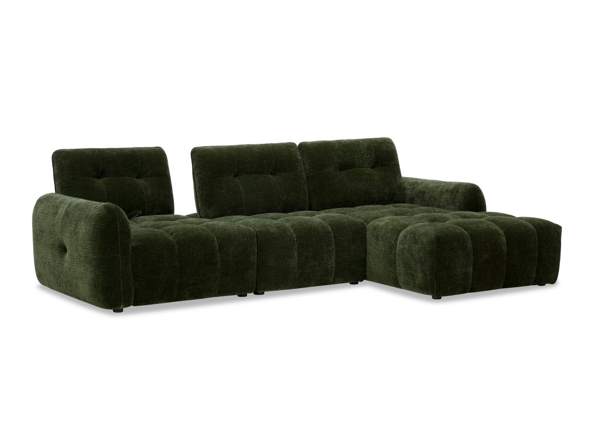 Canapé d'angle en velours tissé vert olive avec dossier réglable ADONIS - Angle droit - DécoInParis