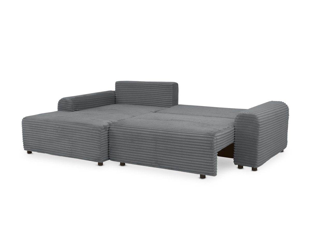 Canapé d'angle gauche convertible avec coffre en velours côtelé épais gris foncé BALI - Angle gauche - DécoInParis
