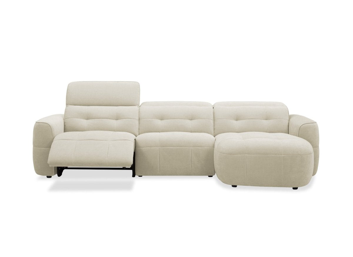 Canapé d'angle relax électrique en tissu beige FERDINAND - Angle droit - DécoInParis