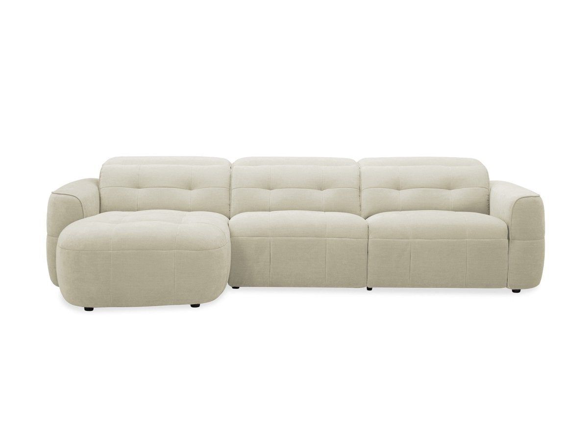 Canapé d'angle relax électrique en tissu beige FERDINAND - Angle gauche - DécoInParis