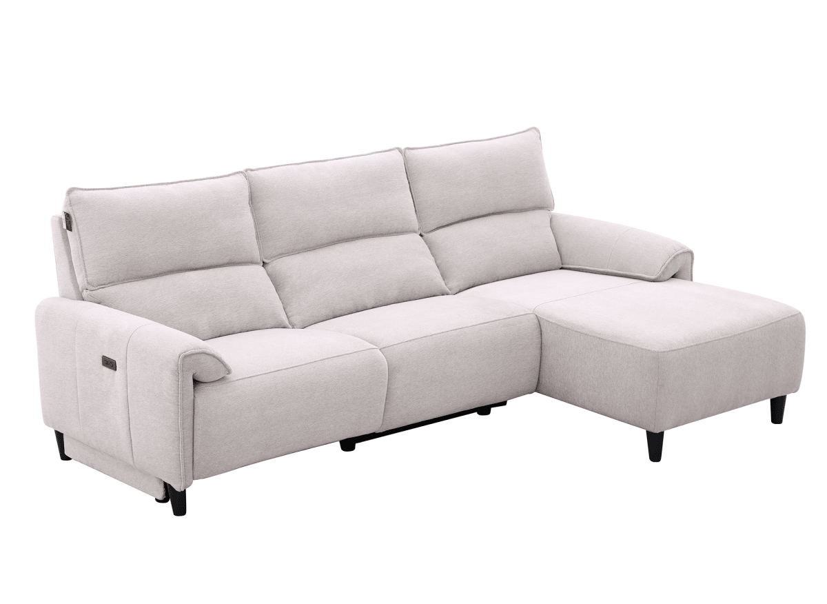 Canapé d’angle relax électrique en tissu beige LUDMILA - Angle droit - DécoInParis