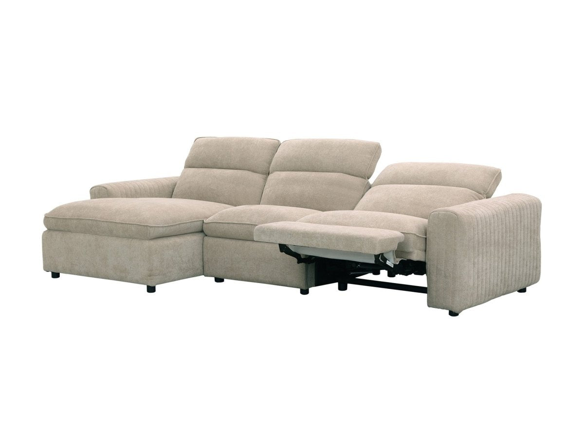 Canapé d'angle relax électrique en tissu beige ORELIA - Angle gauche - DécoInParis