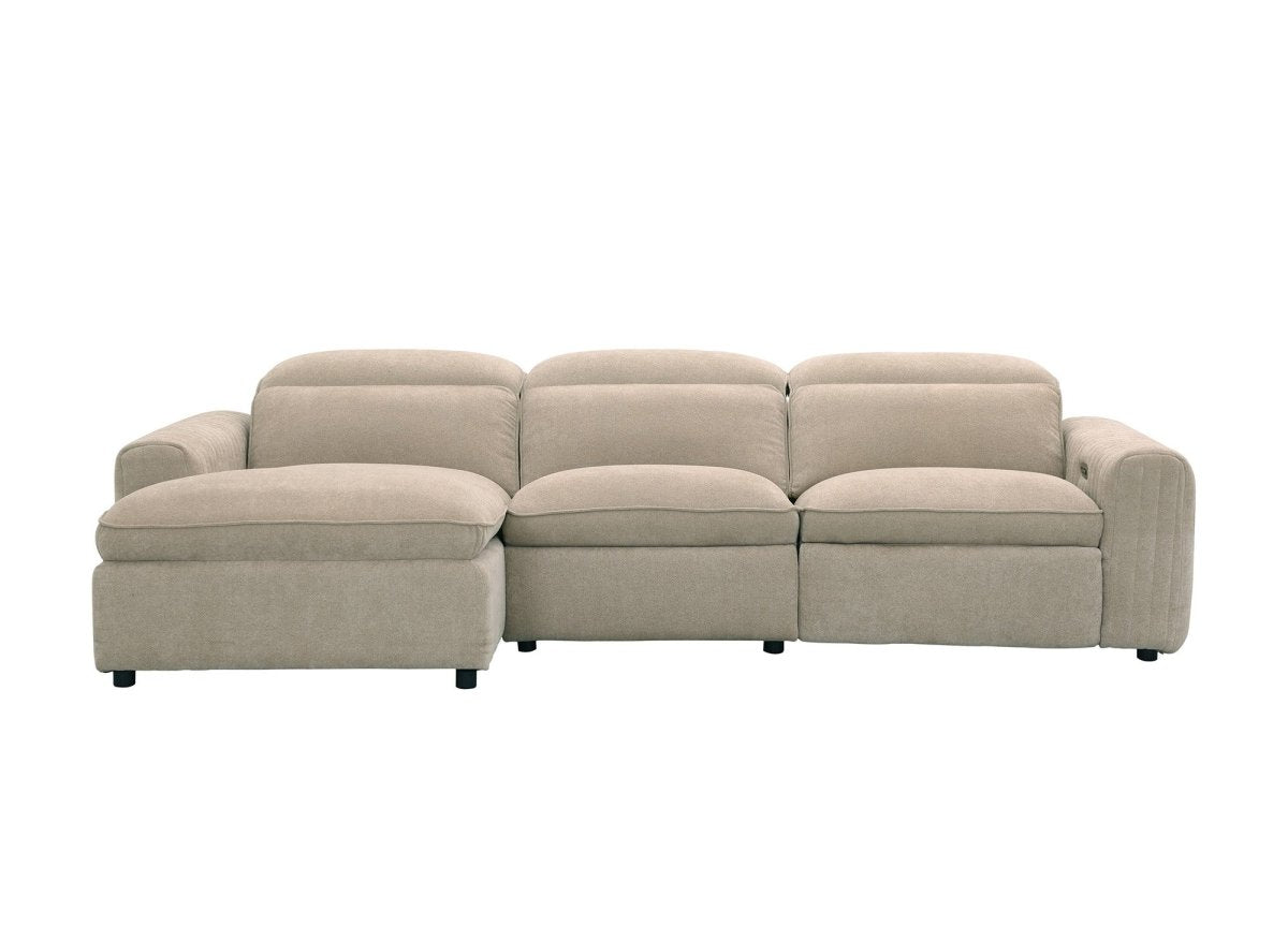 Canapé d'angle relax électrique en tissu beige ORELIA - Angle gauche - DécoInParis