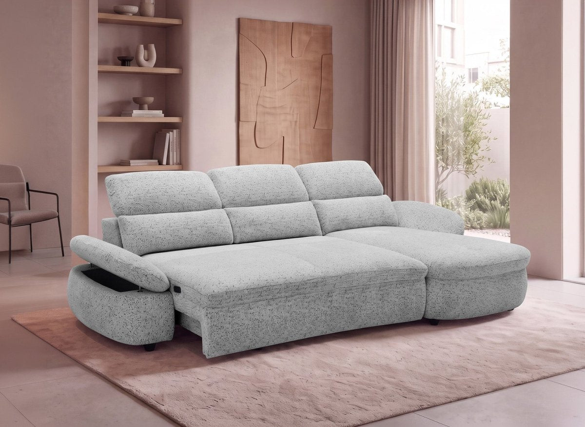 Divano angolare relax elettrico in tessuto French terry grigio CLEMENT - Angolo retto - DécoInParis
