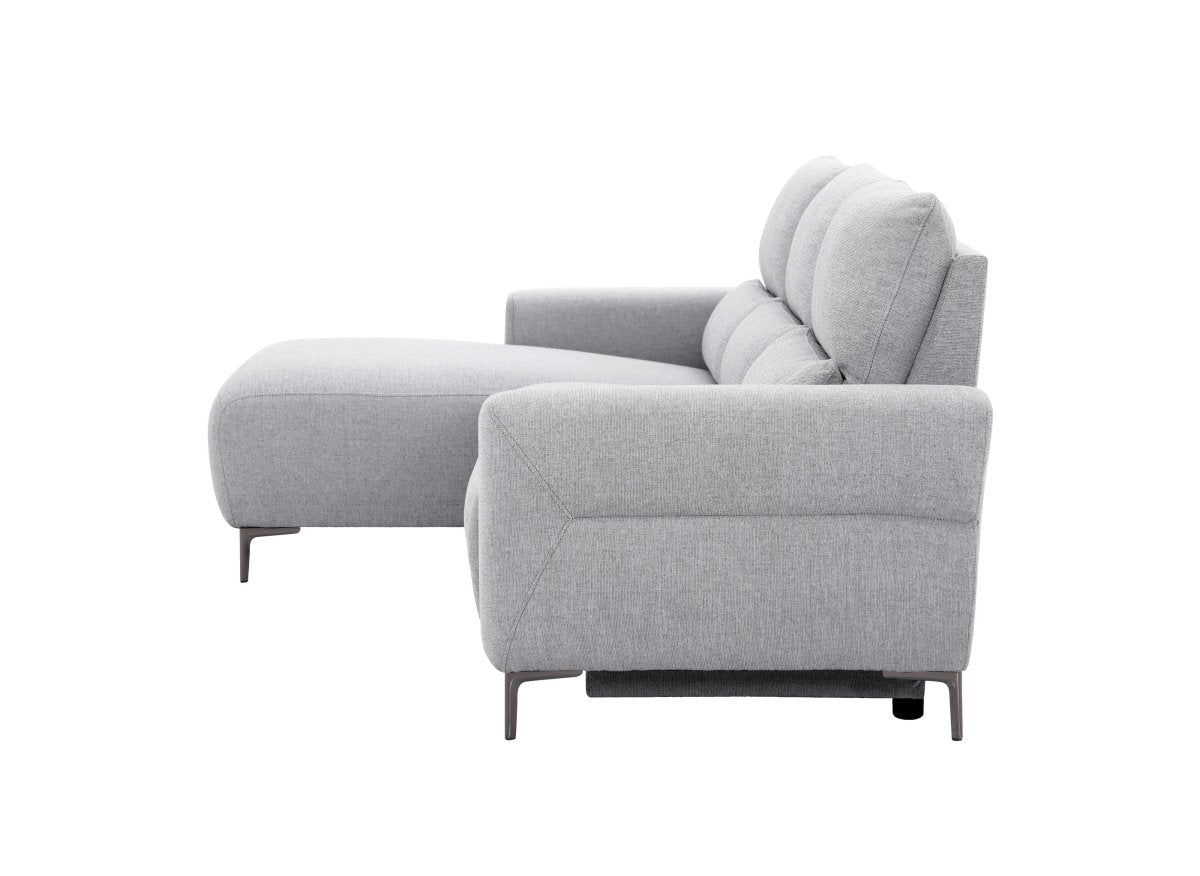 Canapé d'angle relax électrique en tissu gris clair RAFAELA - Angle gauche - DécoInParis