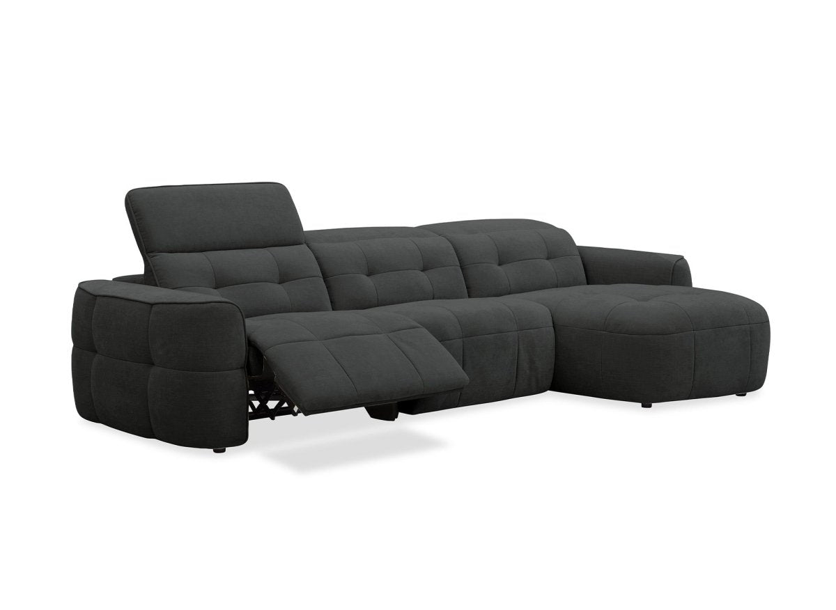 Canapé d'angle relax électrique en tissu gris FERDINAND - Angle droit - DécoInParis