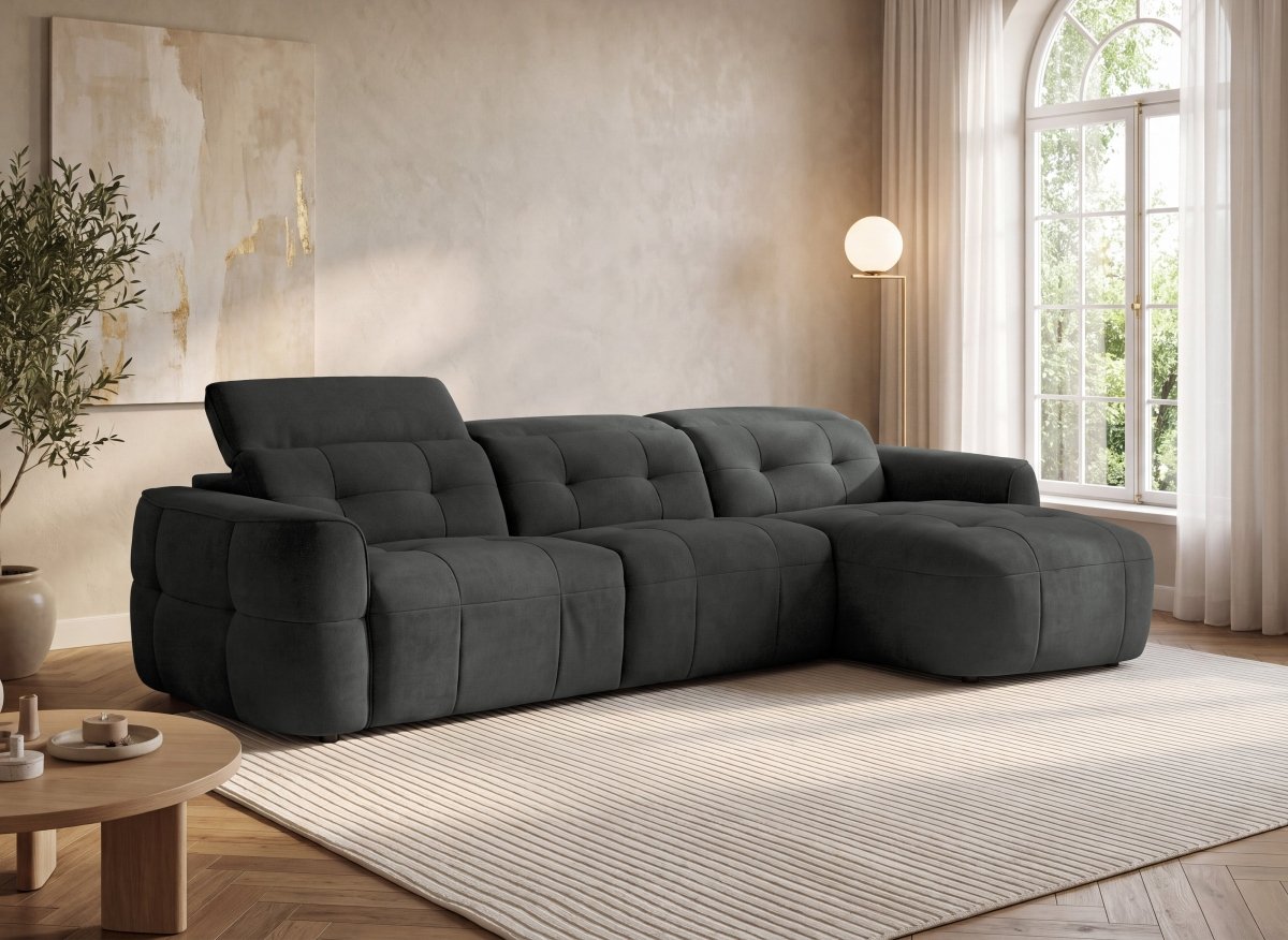Canapé d'angle relax électrique en tissu gris FERDINAND - Angle droit - DécoInParis