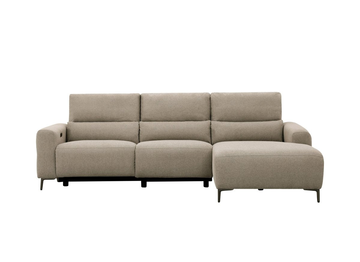 Canapé d'angle relax électrique en tissu taupe RAFAELA - Angle droit - DécoInParis