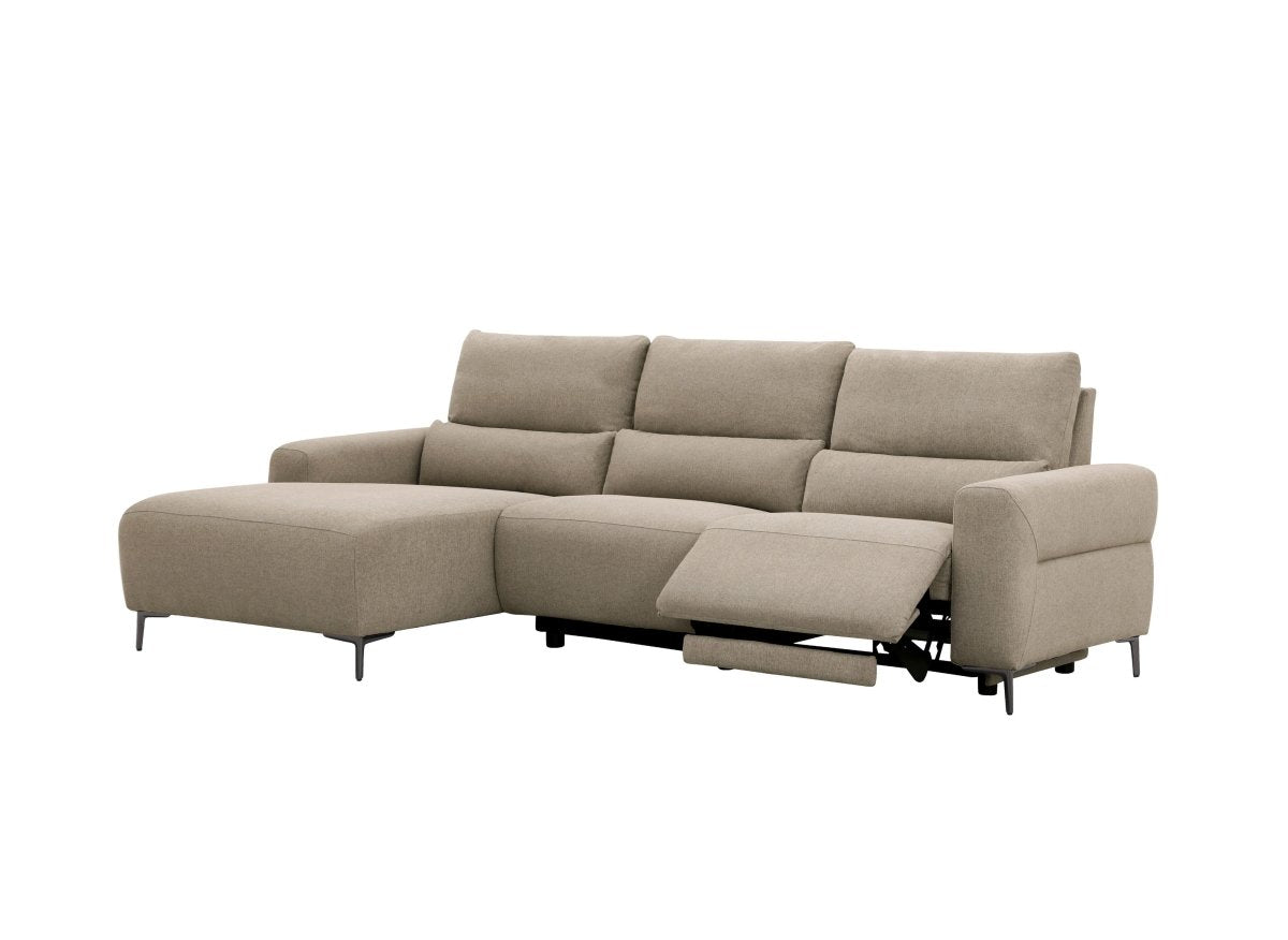 Canapé d'angle relax électrique en tissu taupe RAFAELA - Angle gauche - DécoInParis