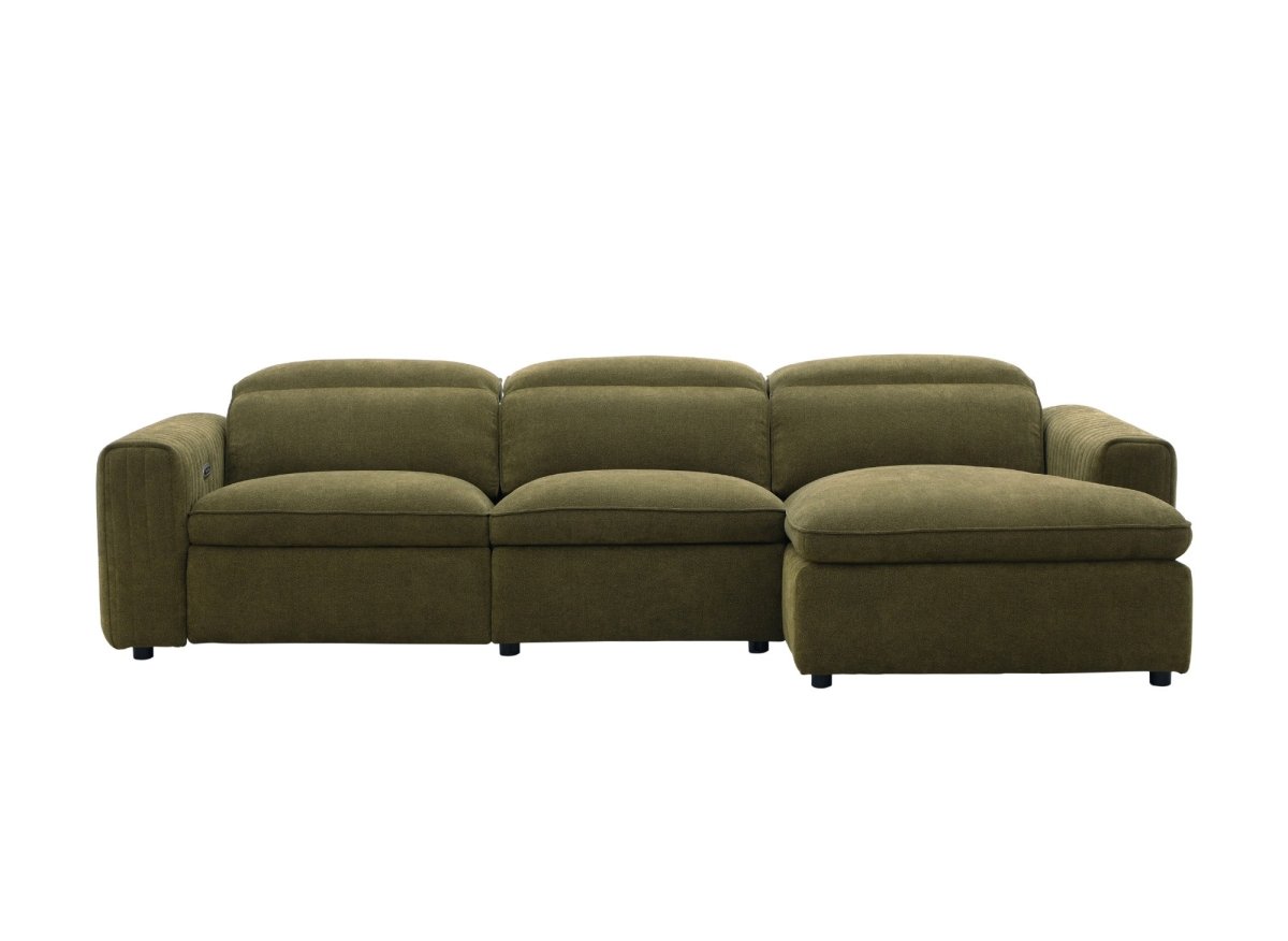 Canapé d'angle relax électrique en tissu vert olive ORELIA - Angle droit - DécoInParis