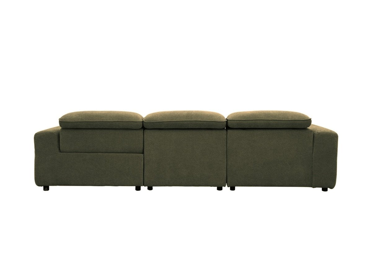 Canapé d'angle relax électrique en tissu vert olive ORELIA - Angle gauche - DécoInParis