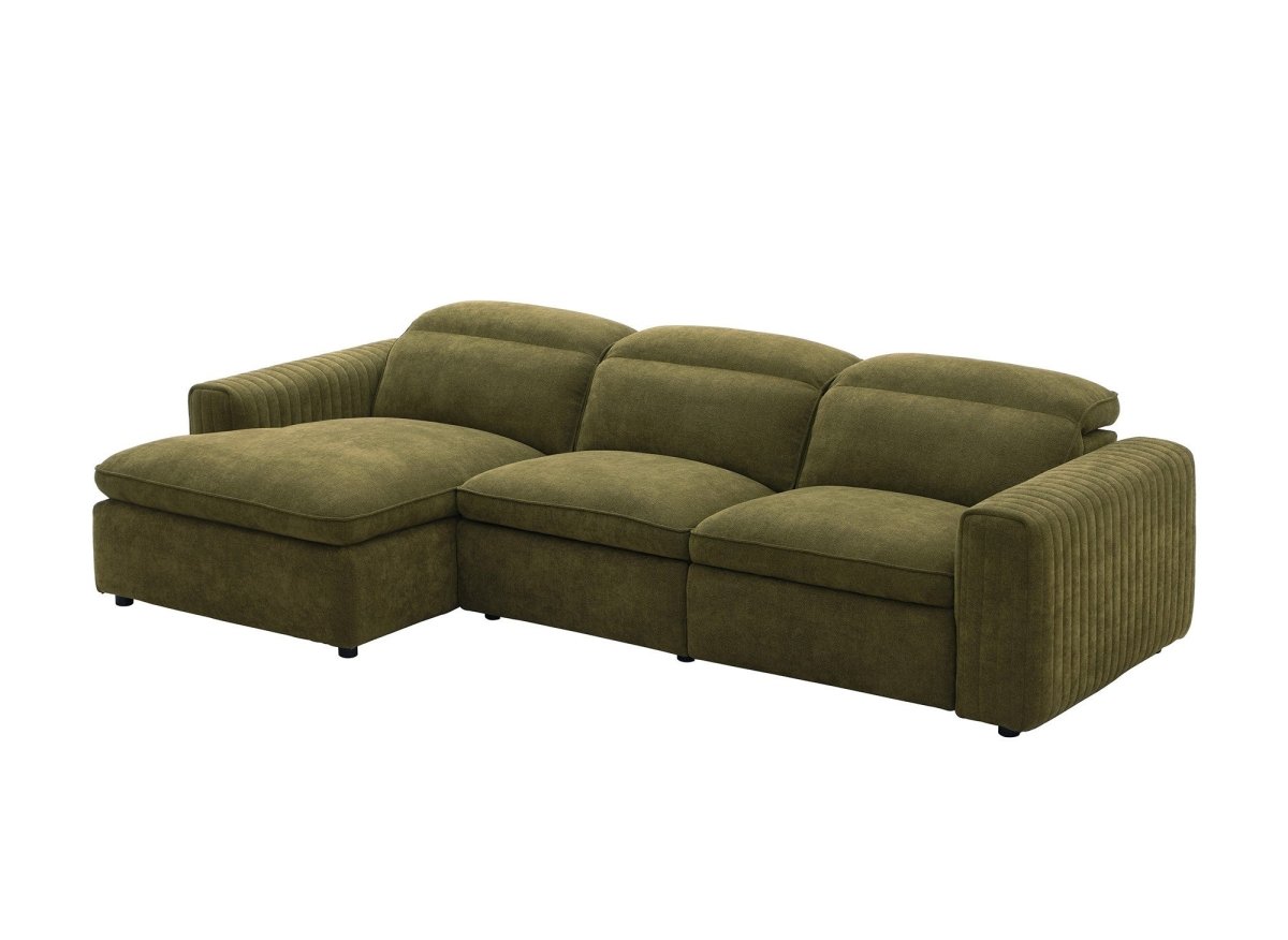 Canapé d'angle relax électrique en tissu vert olive ORELIA - Angle gauche - DécoInParis