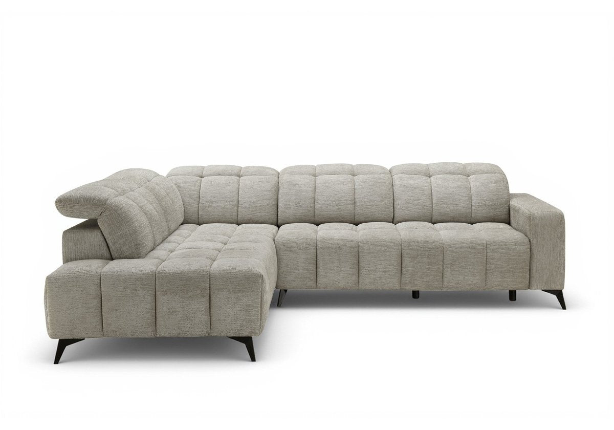 Canapé d'angle relax électrique en velours chiné beige ALVAR - Angle gauche - DécoInParis