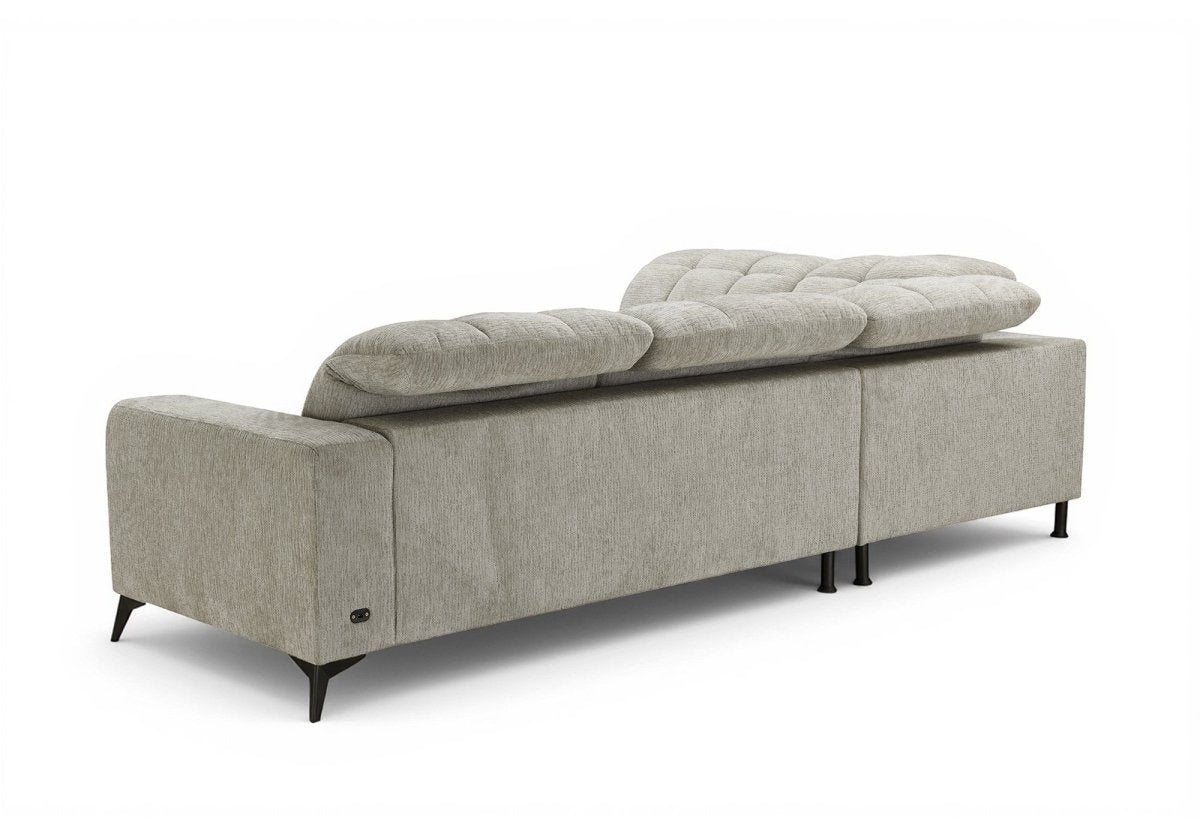 Canapé d'angle relax électrique en velours chiné beige ALVAR - Angle gauche - DécoInParis
