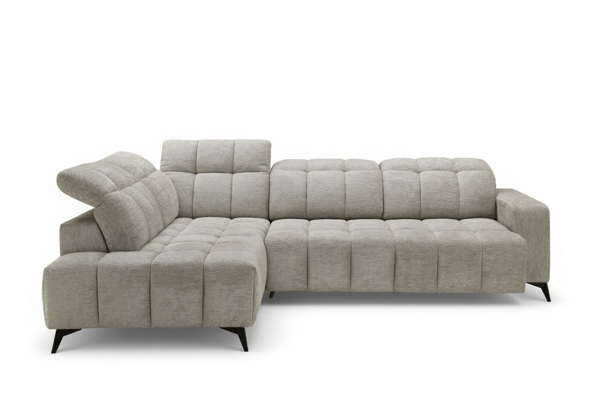 Canapé d'angle relax électrique en velours chiné beige ALVAR - Angle gauche - DécoInParis