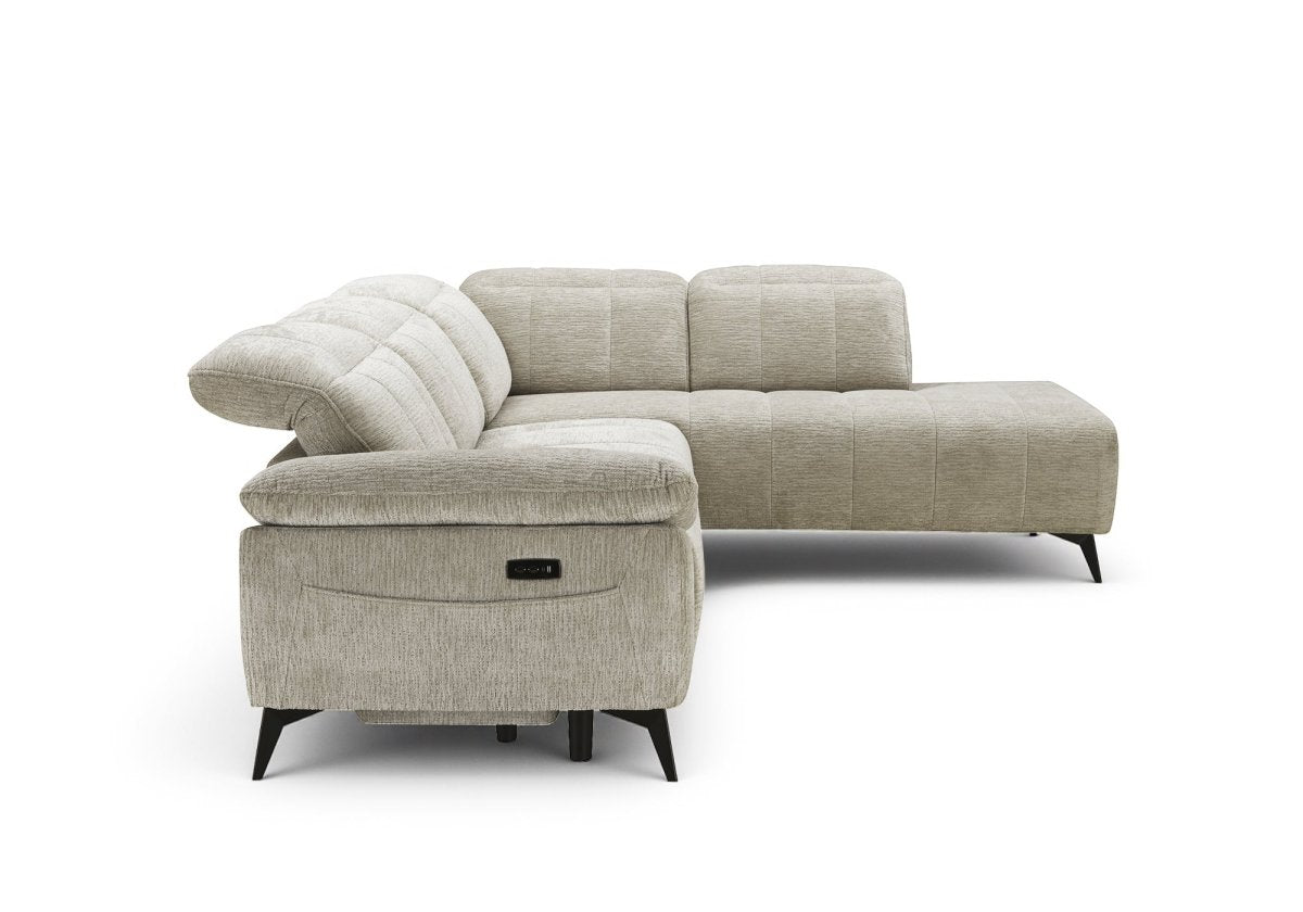 Canapé d'angle relax électrique en velours chiné beige SOLINA - Angle droit - DécoInParis