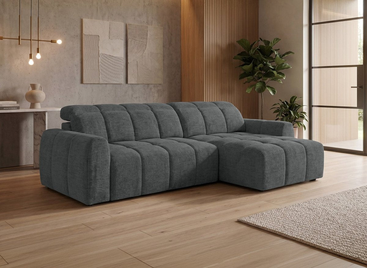 Canapé d'angle relax électrique en velours chiné gris DANIA - Angle droit - DécoInParis
