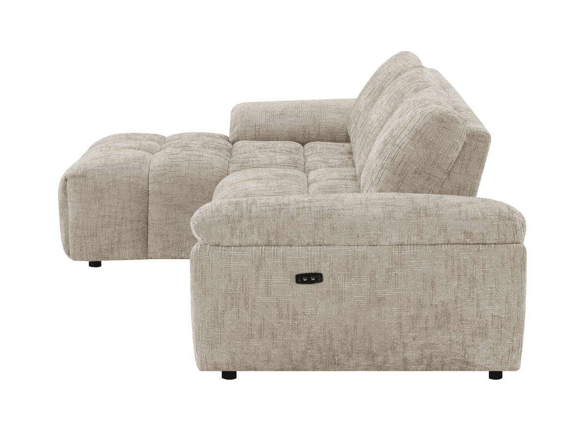 Canapé d’angle relax électrique en velours chiné taupe ALPES - Angle gauche - DécoInParis