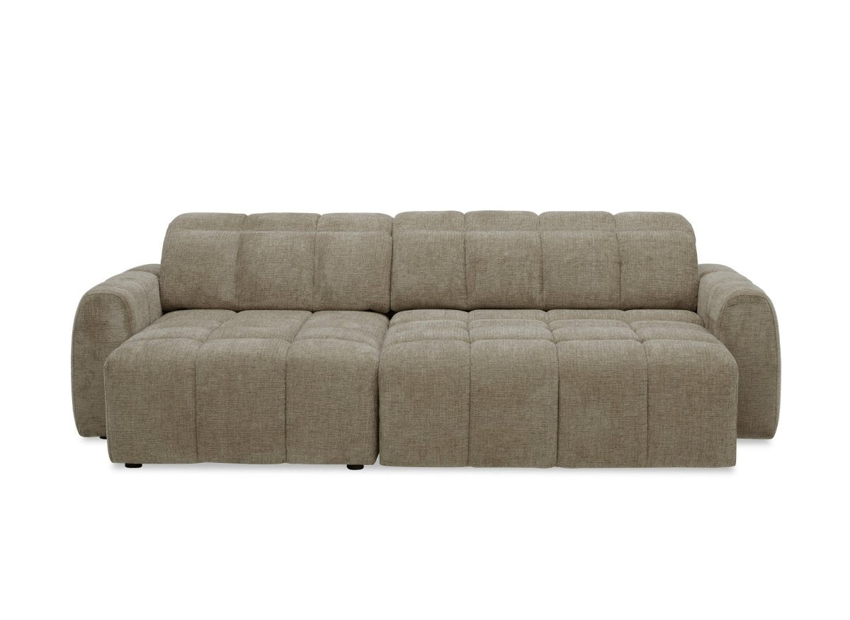 Canapé d'angle relax électrique en velours chiné taupe DANIA - Angle gauche - DécoInParis