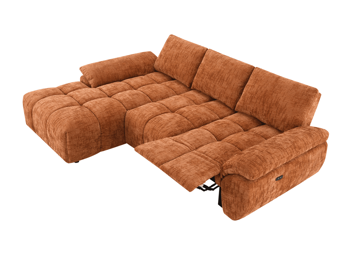 Canapé d’angle relax électrique en velours chiné terracotta ALPES - Angle gauche - DécoInParis