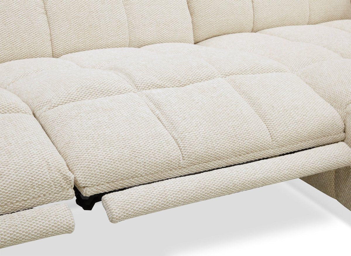Canapé d'angle relax électrique en velours texturé beige EDELMIRA - Angle droit - DécoInParis