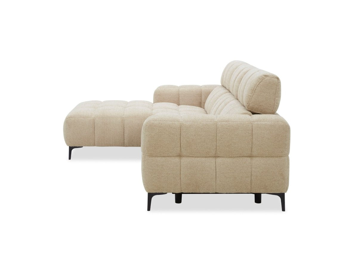 Canapé d'angle relax électrique en velours texturé taupe EDELMIRA - Angle gauche - DécoInParis