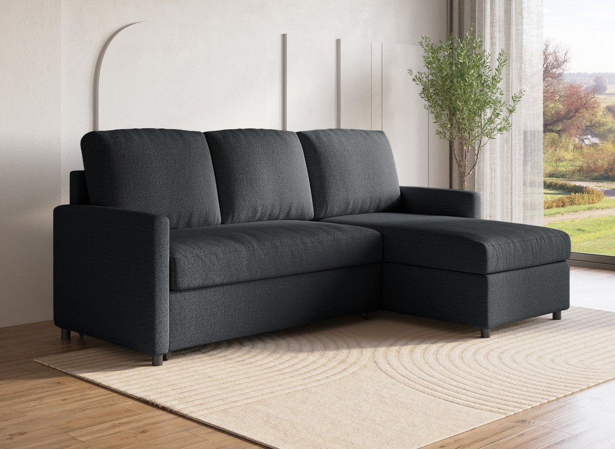 Canapé d'angle réversible convertible coffre de rangement en tissu gris anthracite ADAM - DécoInParis