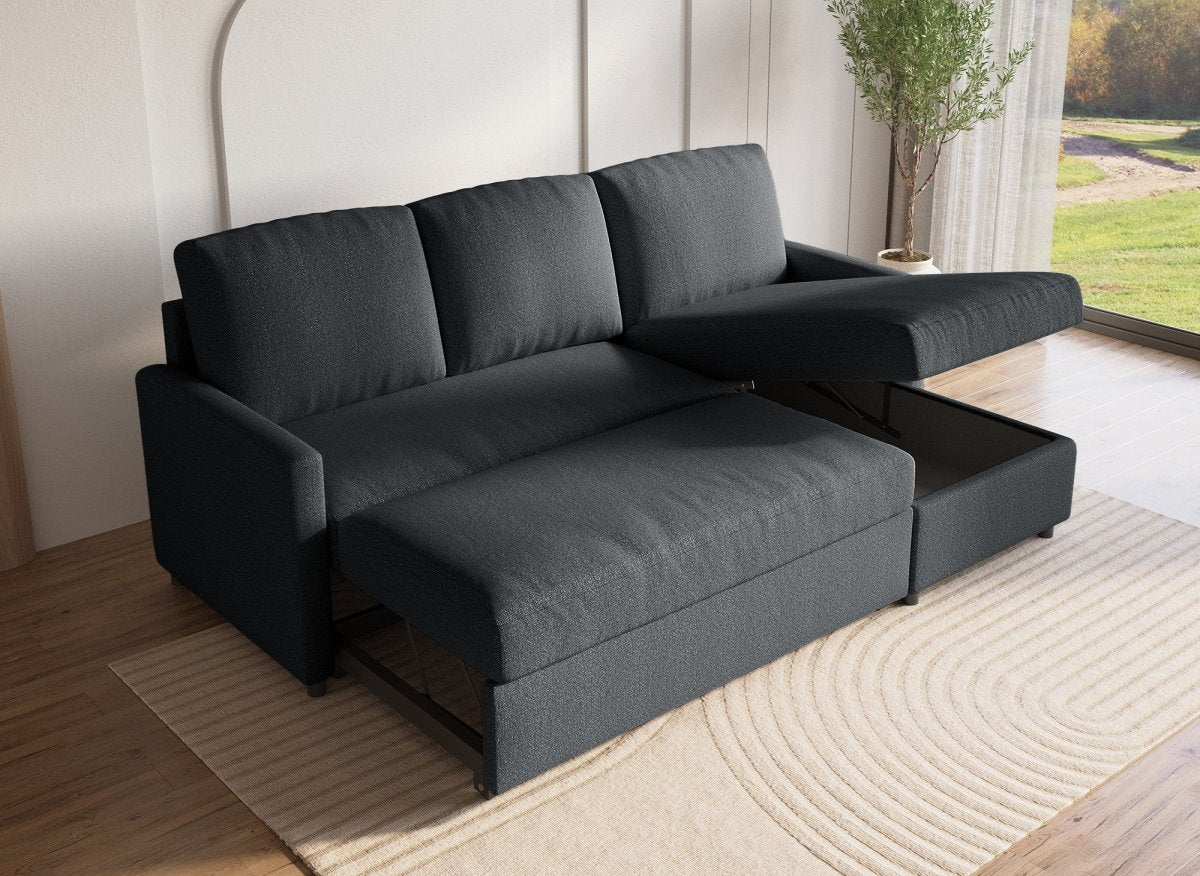 Canapé d'angle réversible convertible coffre de rangement en tissu gris anthracite ADAM - DécoInParis