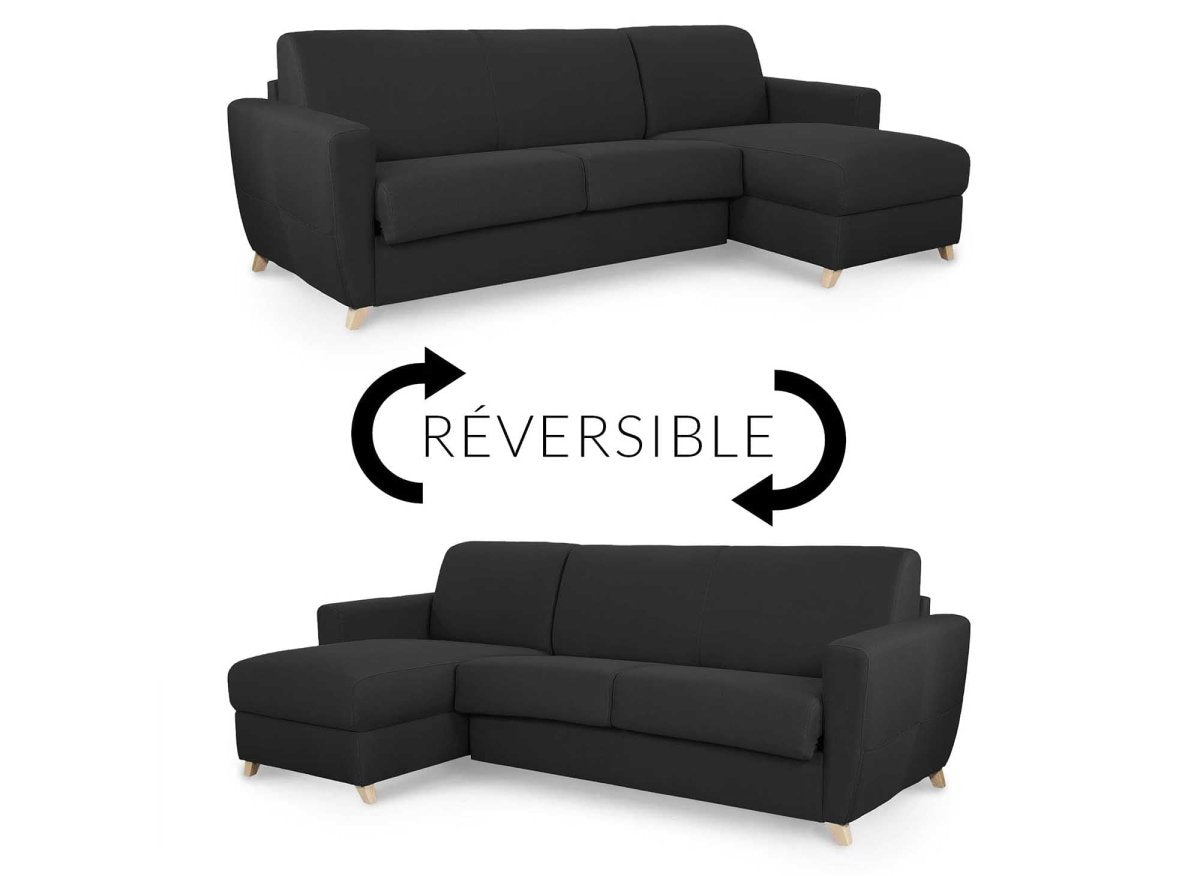 Canapé d'angle réversible convertible express scandinave en tissu gris carbon TOBIAS - DécoInParis