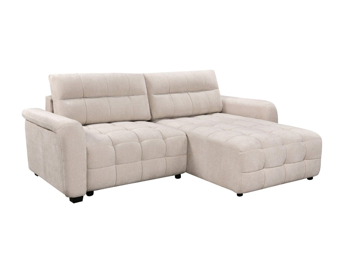Canapé d'angle réversible et convertible avec coffres en velours tissé beige LAUREANE - DécoInParis