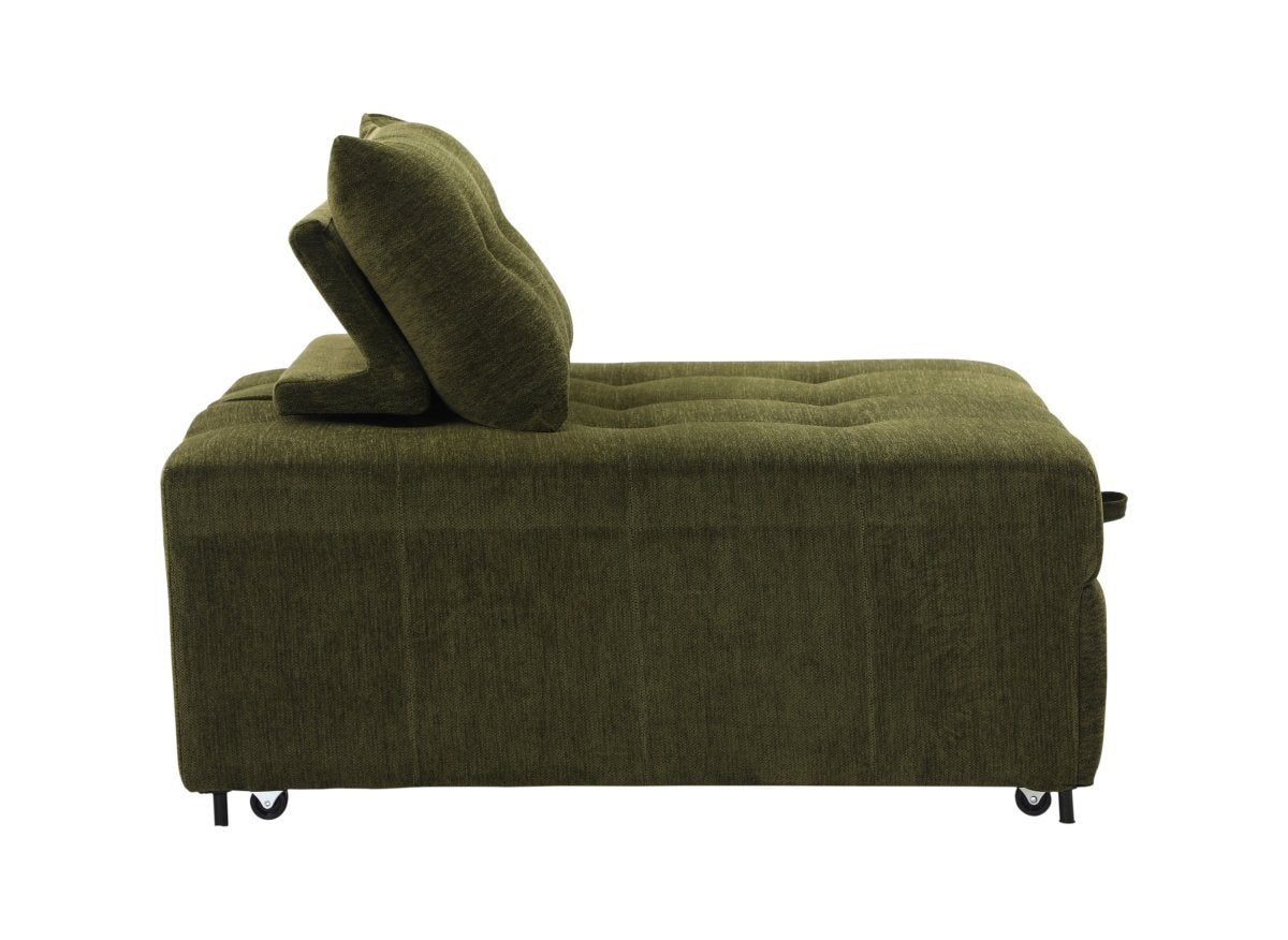 Canapé droit 1 place convertible en tissu texturé doux vert olive NATHEO - DécoInParis