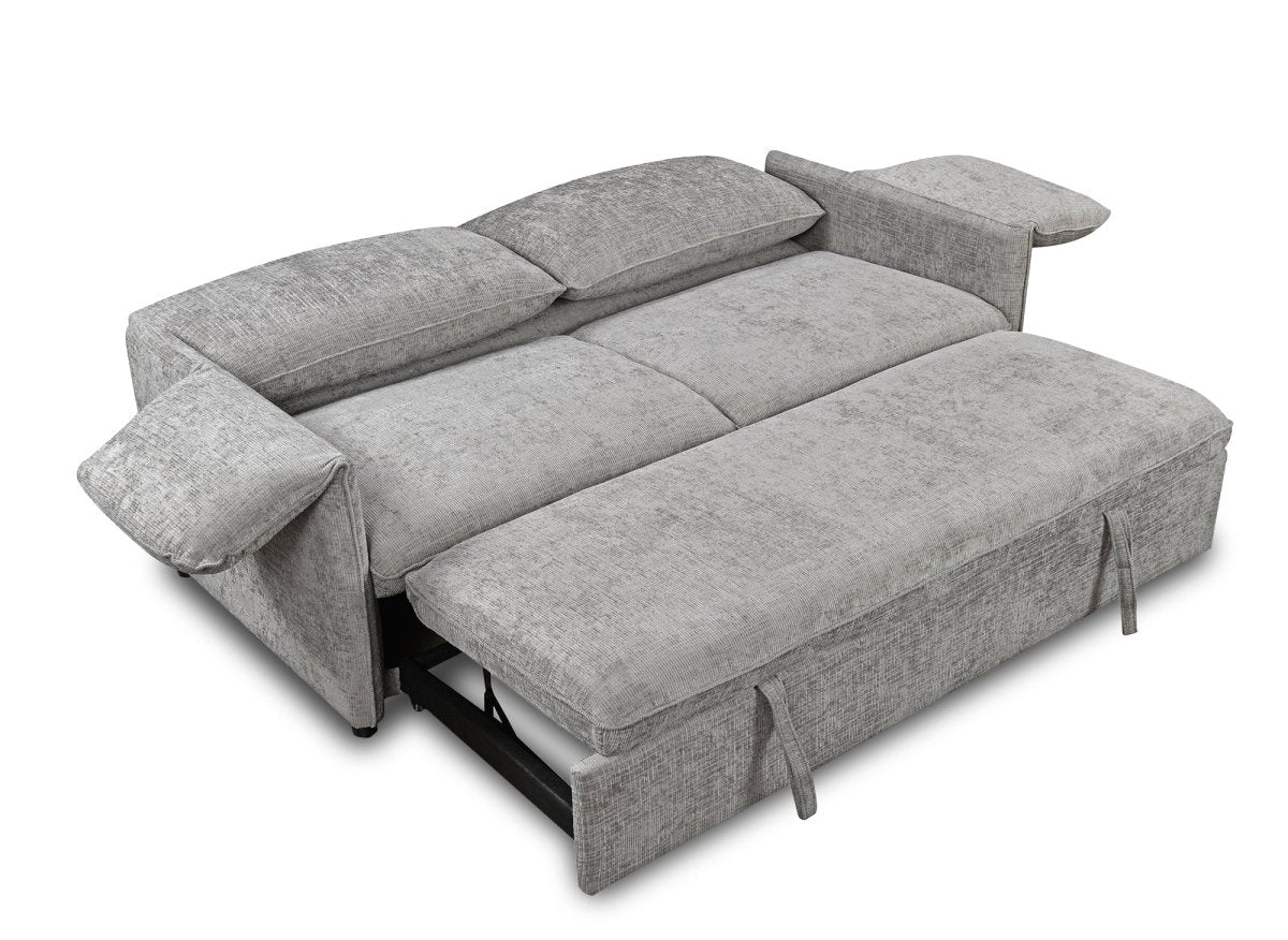 Canapé droit convertible 3 places en velours chiné gris LAMAR - DécoInParis