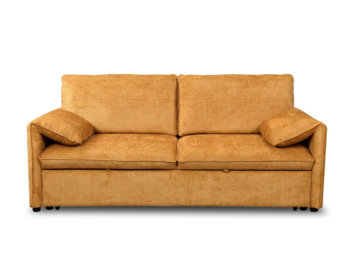 Canapé droit convertible 3 places en velours chiné jaune LAMAR - DécoInParis