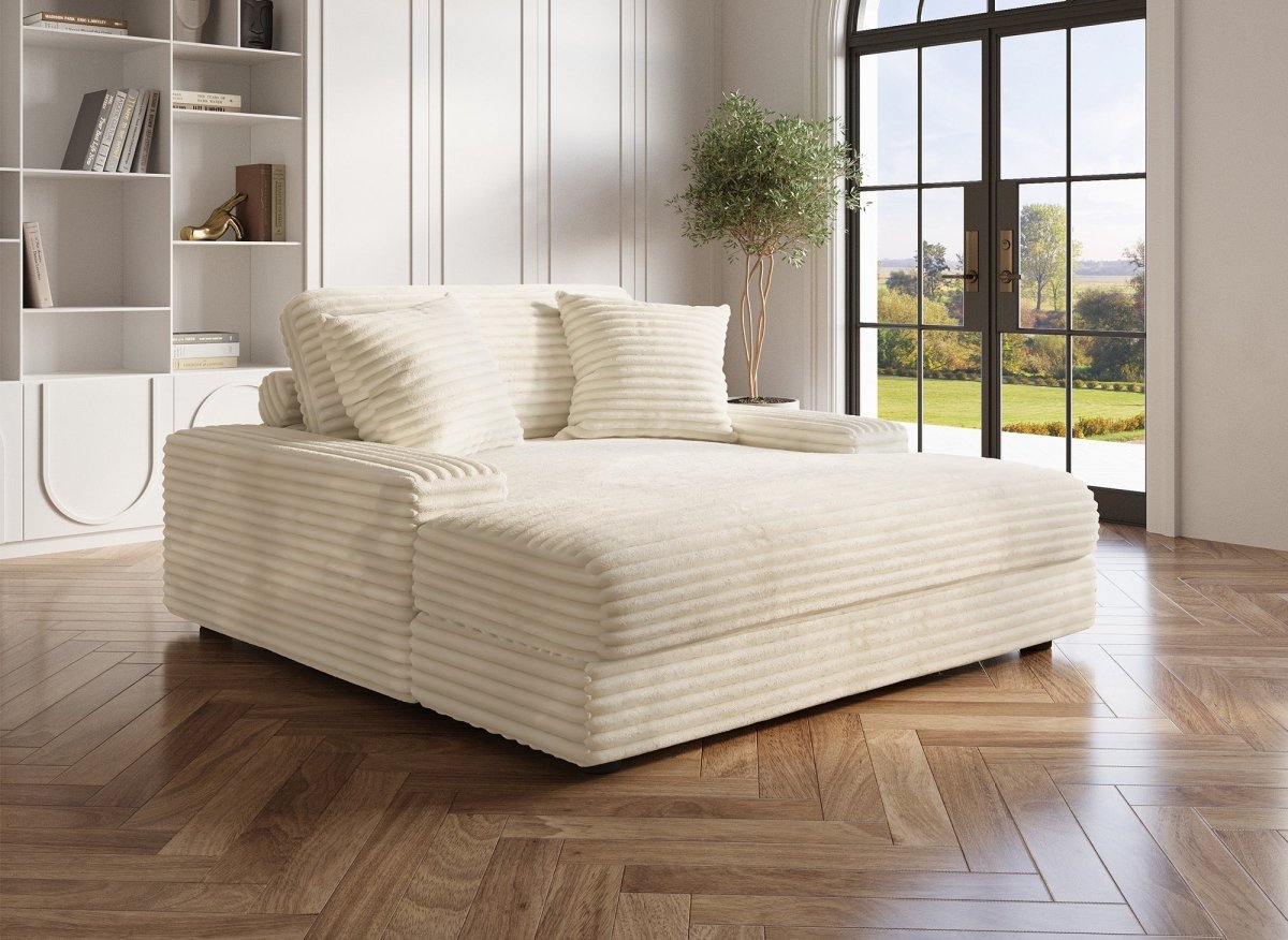 Canapé droit méridienne 1 place en gros côtelé doux beige DAHO - DécoInParis