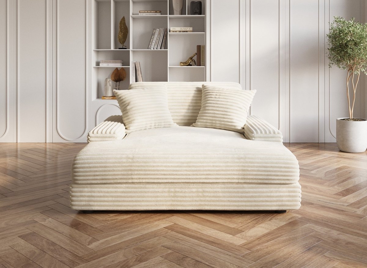 Canapé droit méridienne 1 place en gros côtelé doux beige DAHO - DécoInParis