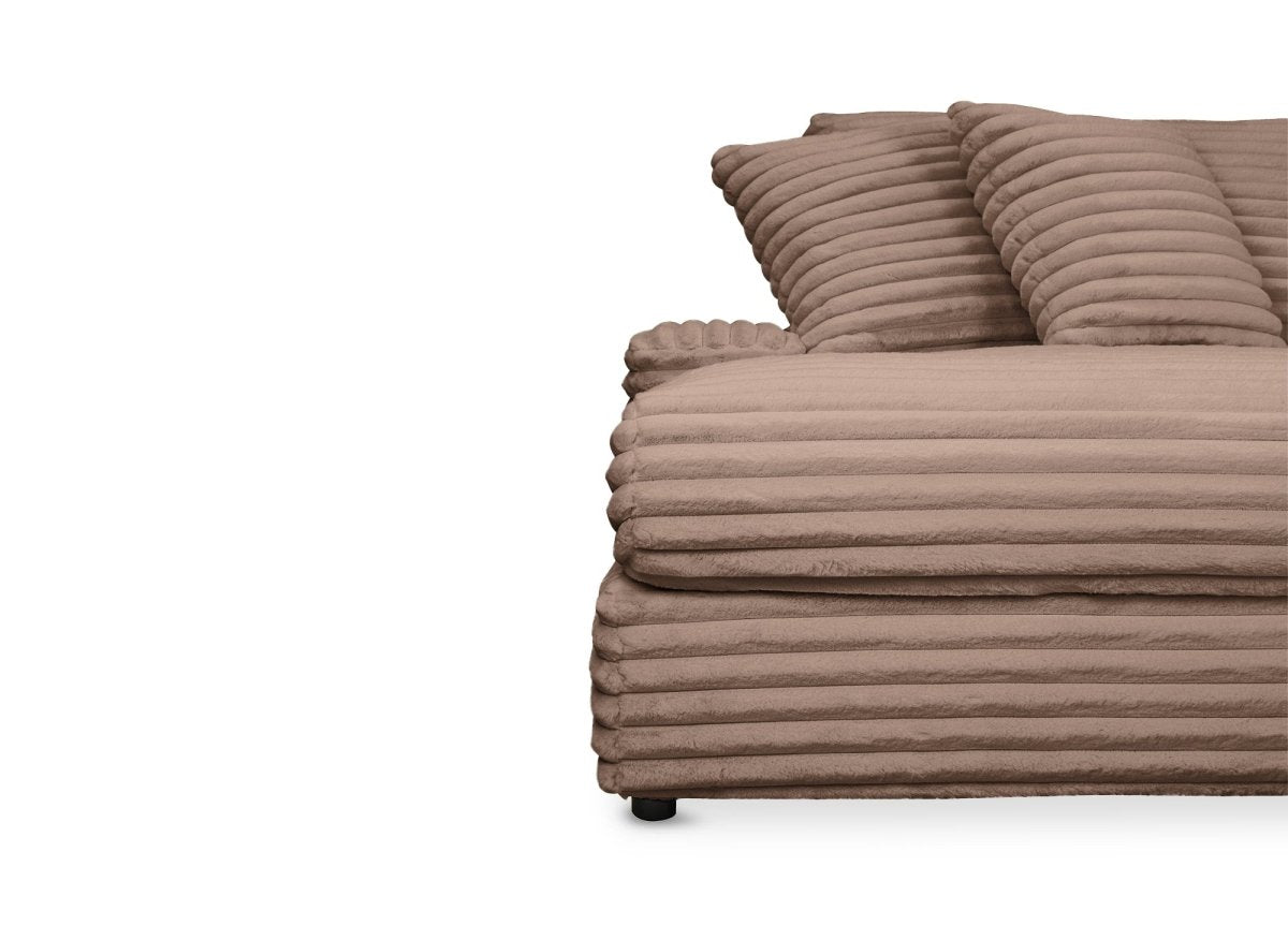 Canapé droit méridienne 2 places en gros côtelé doux taupe DAHO - DécoInParis