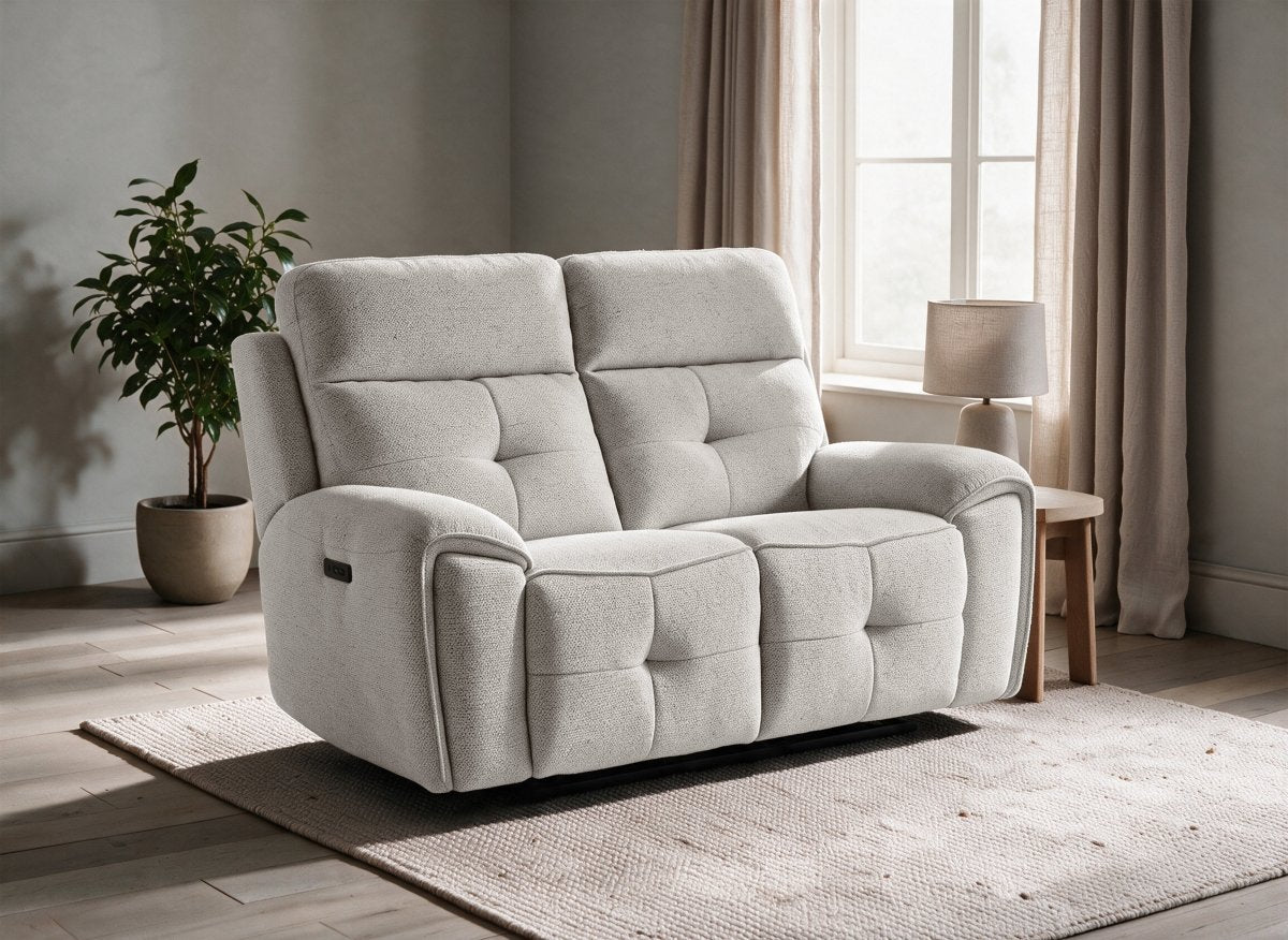 Canapé droit relax électrique 2 places en velours texturé beige PATRICIA - DécoInParis