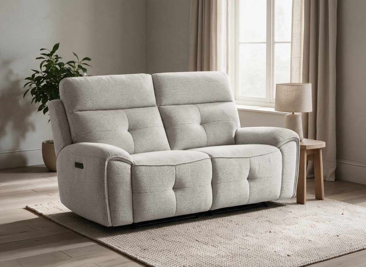 Canapé droit relax électrique 3 places en velours texturé beige PATRICIA - DécoInParis