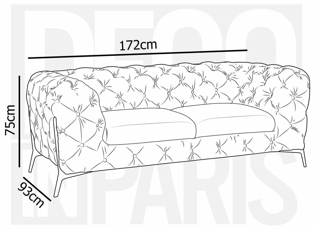 Canapé fixe 2 places capitonné chesterfield velours beige CARMEN - DécoInParis