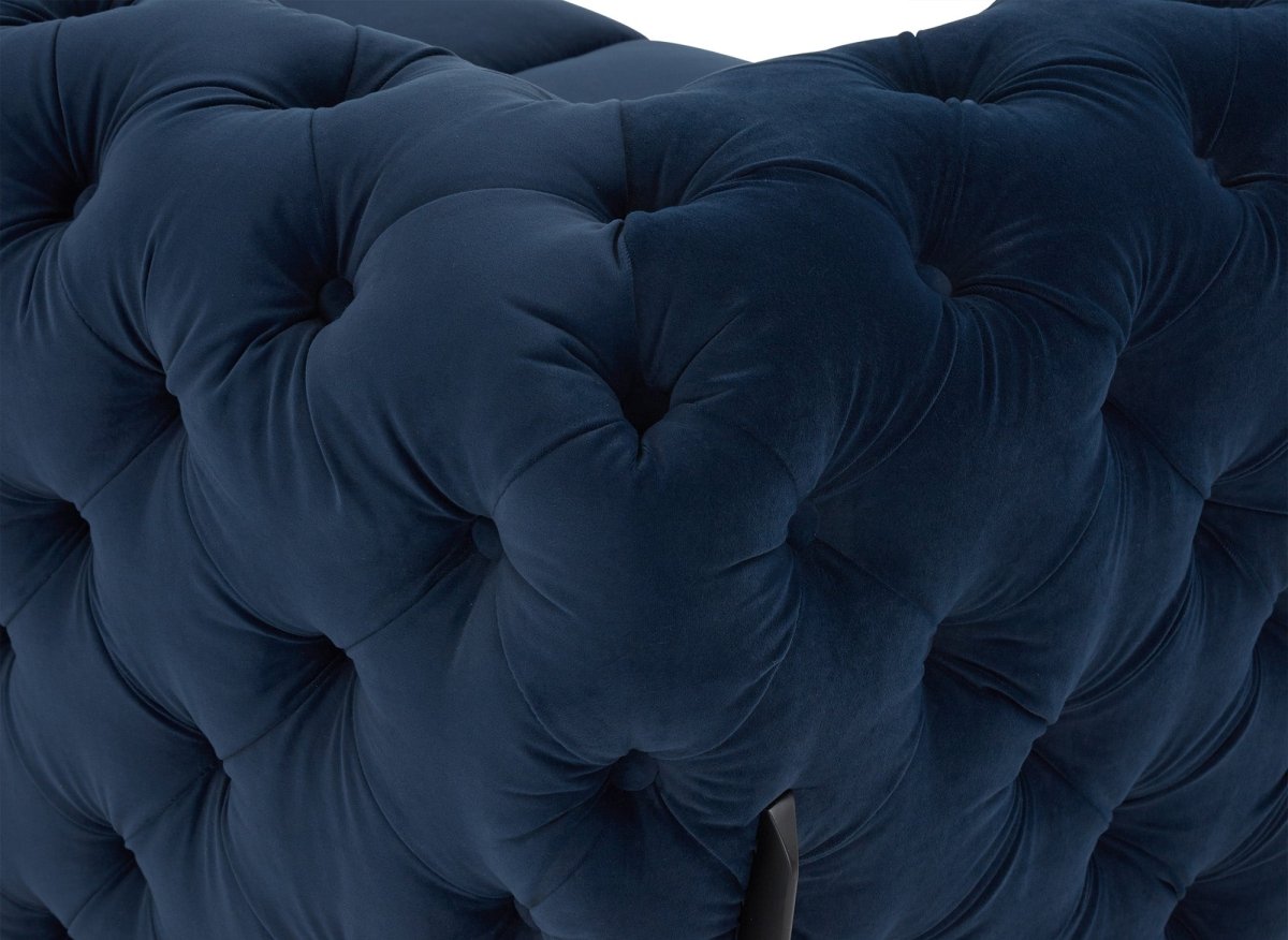 Canapé fixe 2 places capitonné chesterfield velours bleu CARMEN - DécoInParis