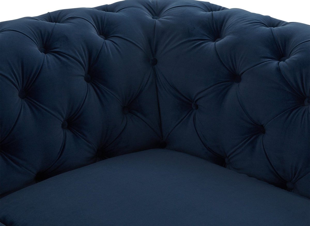 Canapé fixe 2 places capitonné chesterfield velours bleu CARMEN - DécoInParis