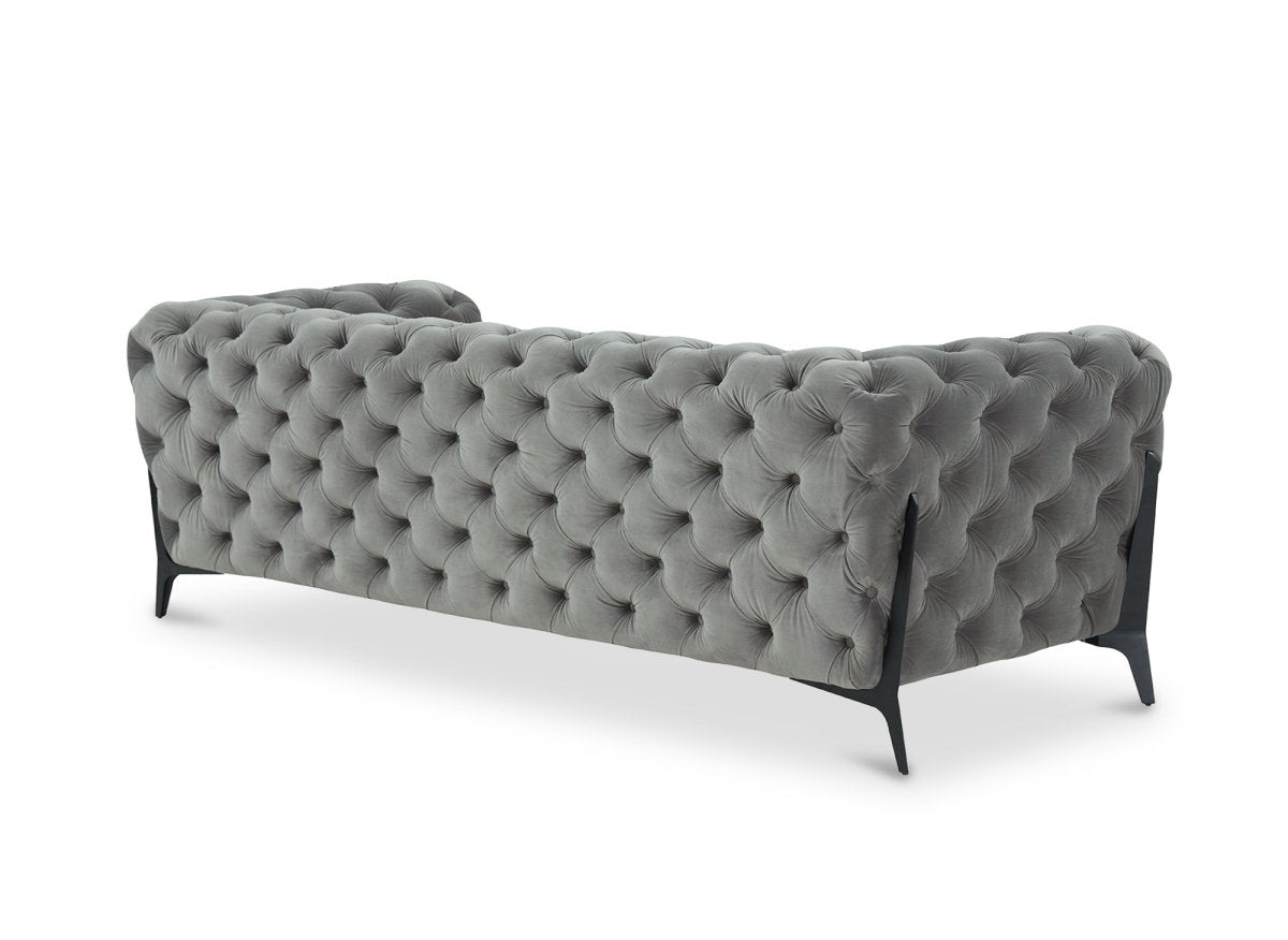 Canapé fixe 3 places capitonné chesterfield velours gris CARMEN - DécoInParis