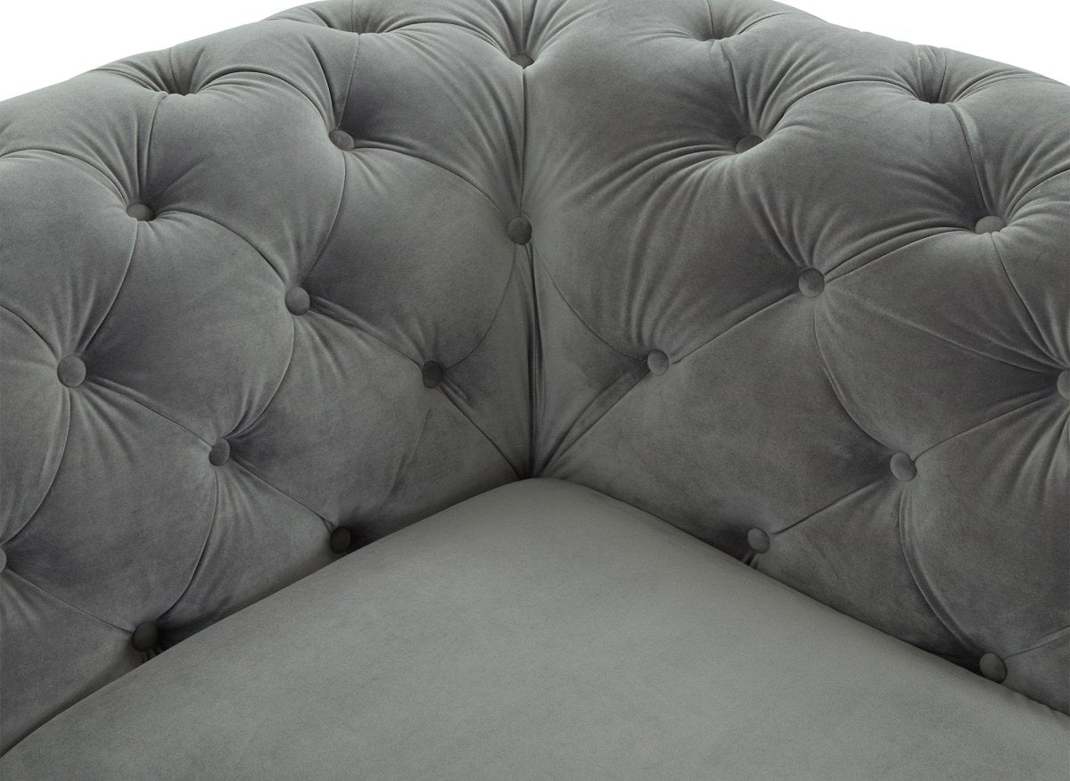 Canapé fixe 3 places capitonné chesterfield velours gris CARMEN - DécoInParis