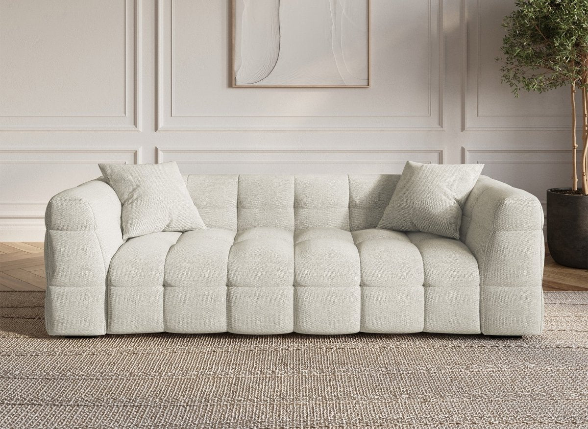 Canapé fixe 3 places en tissu beige BELLA - DécoInParis