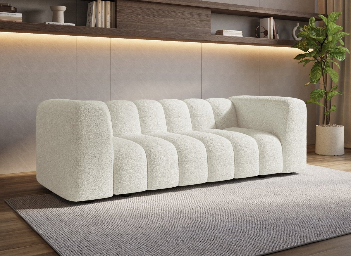Canapé fixe 3 places en tissu bouclette écru AELIS - DécoInParis