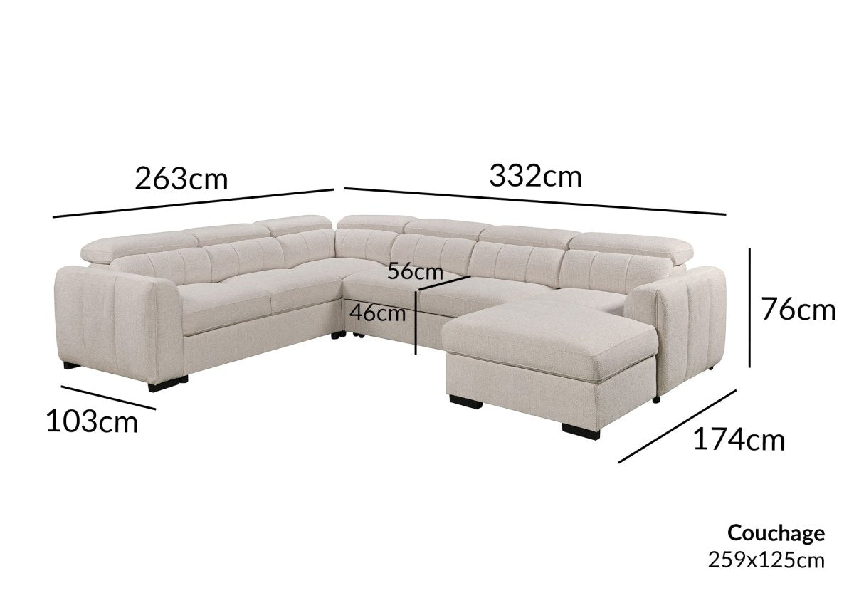 Divano panoramico trasformabile con cassapanca in tessuto spugna beige NAJAH - Angolo retto - DécoInParis