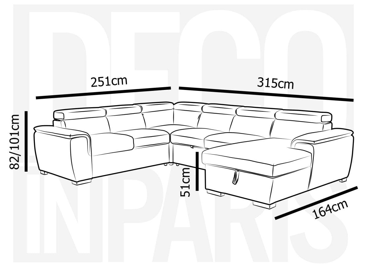 Canapé panoramique convertible avec coffre en velours chiné beige GAELLE - Angle droit - DécoInParis