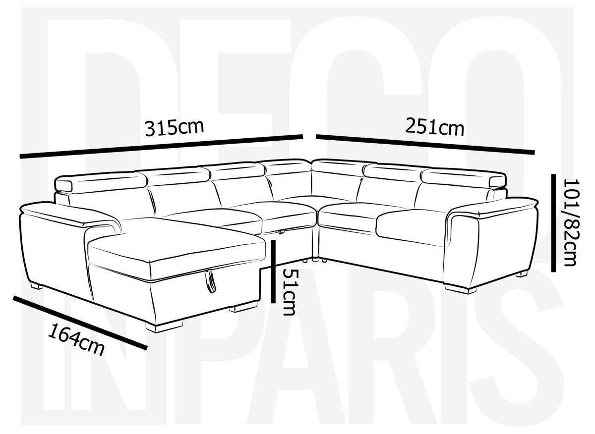 Canapé panoramique convertible avec coffre en velours chiné beige GAELLE - Angle gauche - DécoInParis