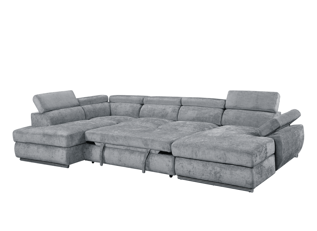 Canapé panoramique convertible avec coffre en velours chiné gris MARIANO - Angle droit - DécoInParis